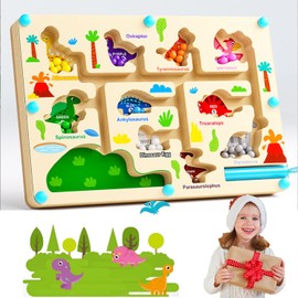 Magnetic Game Toy Maze Magnetic Game Wooden from 3 Years Educational Learning for Boys and Girls, Toy from 2 3 4 5 6 Years Children for Gifts (Style: Dinosaur)