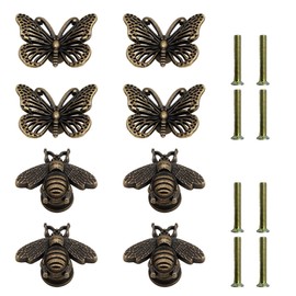 QACUU 8pcs Butterfly Bee Decorative Door Knobs for Cupboards, Vintage Drawer Knobs, Zinc Alloy Metal Drawer Handles for Wardrobe Kitchen Cupboard Cabinet Pulls Wardrobe Door and Furniture Decor