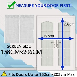 TheFitLife Magnetic Fly Screens for Doors - Heavy Duty Mesh Curtain with Full Frame Hook and Loop Powerful Magnets That Snap Shut Automatically (White 158x206cm - Fits Doors up to 152x203cm Max)