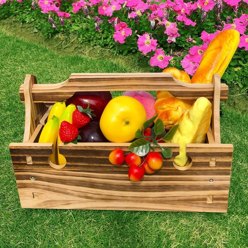 Portable Wooden Picnic Table with Storage Basket - Folding 2-in-1