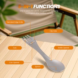 Inntobite 5-in-1 Multifunctional Outdoor Titanium Fork Spoon, Outdoor Barbecue, Kitchen Utensils, Camping Tools. ﻿