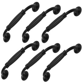 KanDery 6PCS Vintage Cabinet Handles, Chic Drawer Handles, Furniture Door Pull Handles, Antique Kitchen Cupboard Handles, 128mm Hole Center, Black