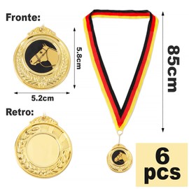 GEBETTER Pack of 6 Horse Medals Children's Birthday Metal Gold Medals with Black Red Gold Ribbon for Boys Girls Children Adults as Party Bag