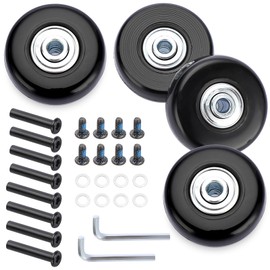 Sumnacon Set of 4 Silent Wheels, Replacement Tire Kit, Caster Replacement, Wheels, Suitcase, Carrier, Shopping Cart, Carry Box, Etc., Caster Replacement, 2.0 inches (50 mm), Black Axle (Set of 4)