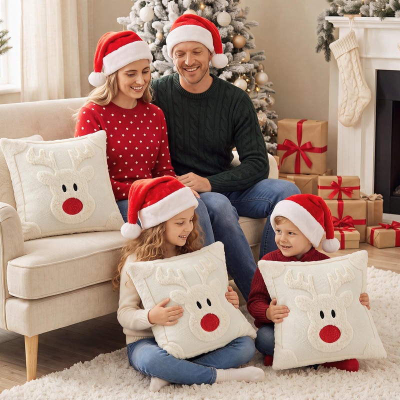 Vijamiy Christmas Throw Pillow Covers Set of 2 Beige 45x45cm