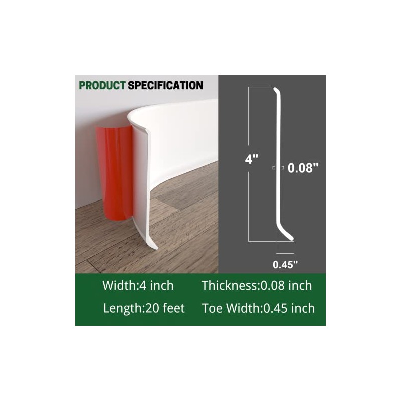 Flexible Baseboard Molding Trim, 4 Inch x 20 Feet Peel