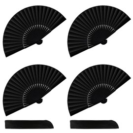RYAN Fan Black Pack of 4 Hand Fans Bamboo Foldable with Storage Bag Compartments for Wall Decoration Photography Decoration Wedding Party Summer Gifts