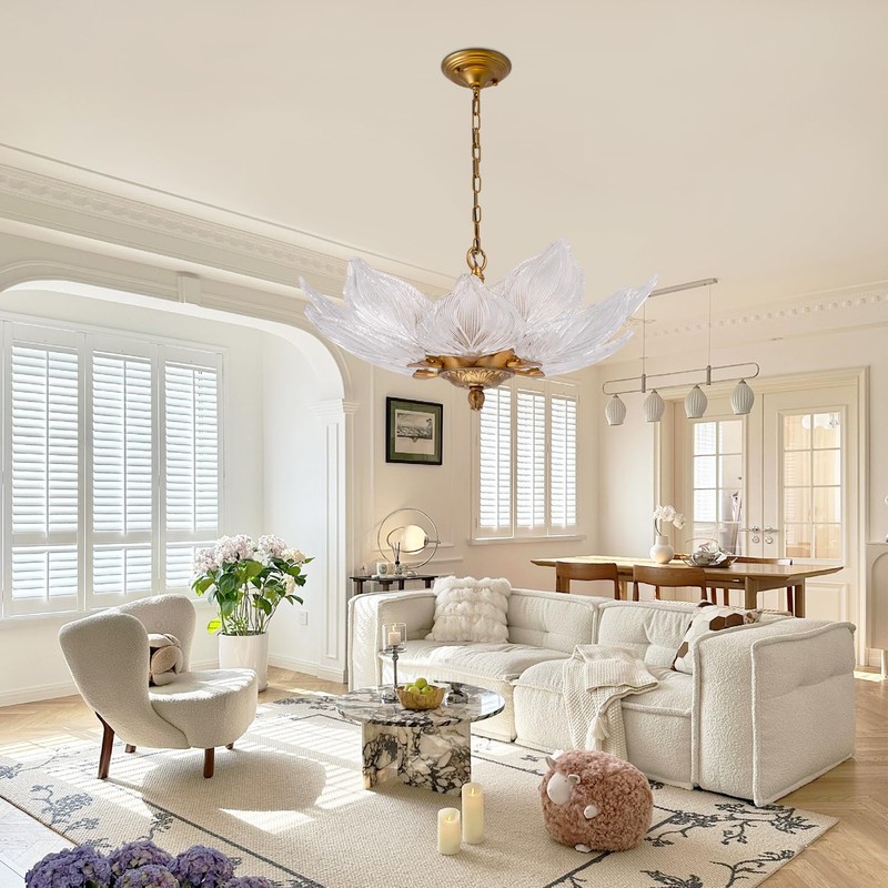 OFPSABAL Modern Leaf Chandelier, 6 Lights, 2-Tier Crystal Suspended Ceiling