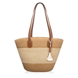 Boshiho Women's Tote Basket Bag, Summer Bag, A4, Large Capacity, Lightweight, Travel, Beach, Adults, Luxury (Brown)