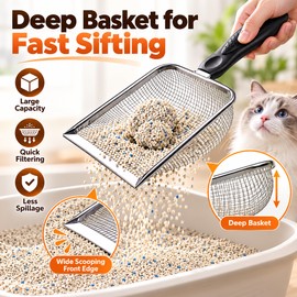 Stainless Steel Cat Litter Scoop Set for Easy Litter Box Cleaning – 2-Pack with Fine & Wide Mesh for Daily Pet Care