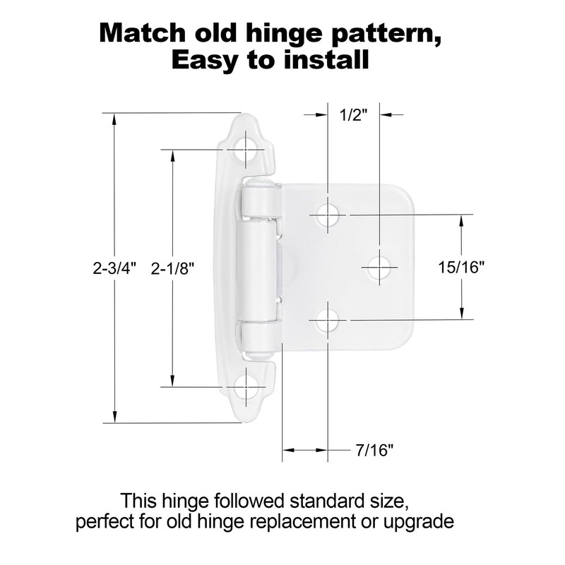 Vallecloud 4 Pack (2 Pair) White Self Closing Cabinet Hinges