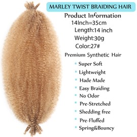 8 Packs Springy Afro Twist Hair 14 Inch Marley Twist Braiding Hair Color 27 Marley Hair for Women Wrapping Hair for Soft Locs Passion Hair Extensions (27#, 14 Inch (Pack of 8))
