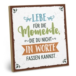 ARTFAVES® Wooden Sign with Saying "LEBEN FÜR DIE MOMENTE" (German language) Vintage Decorative Sign on the Theme of Happiness/Mindfulness Shabby Chic Wooden Picture Also as a Gift