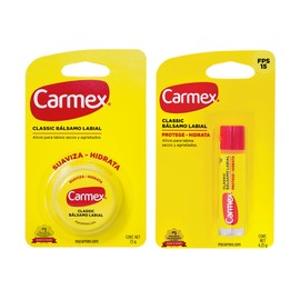 Carmex, Duopack Bálsamo Labial Classic en Tarro + Classic en Barra, para Labios secos y Agrietados, Protege y Suaviza, 2 pz