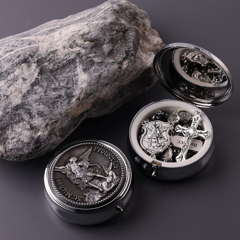 HanlinCC Saint Michael the Archangel Hematite Black Stone Beads Rosary