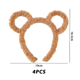 NyxSeat Pack of 4 Bear Ear Headbands, Cute Cartoon Ear Headbands, Women's Headbands, Suitable for Masquerade, Party, Birthday Party, Daily Fancy Dress, Photography, Cosplay (Brown)