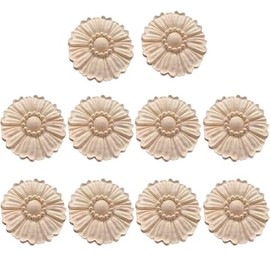 10-Packs Wood Carved Onlays Appliques Unpainted Wood Rosettes Fancy Carving Furniture Decals for Door Wall Fireplace Mirror Stairs Cabinet Dresser Cupboard Bed Wardrobe DIY Decor 6cm/2.36" (#2)