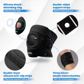 Knee Support for Men and Women, Adjustable with Side Stabilisers and Patella Gel Pads, Knee Bandage for Osteoarthritis, Meniscus, Relieves Knee Pain, Knee Support, Ideal for Sports, Running, Fitness