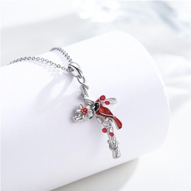 Cardinal Necklace 925 Sterling Silver Flower Cardinal Necklace for Women Cross Pendant Red Bird Necklace Animal Necklace Memorial Sympathy Cardinal Jewelry Gift for Daughter Mother