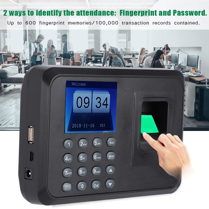 ASHATA Fingerprint Time Attendance Device, 2.4 Inch TFT LCD Screen