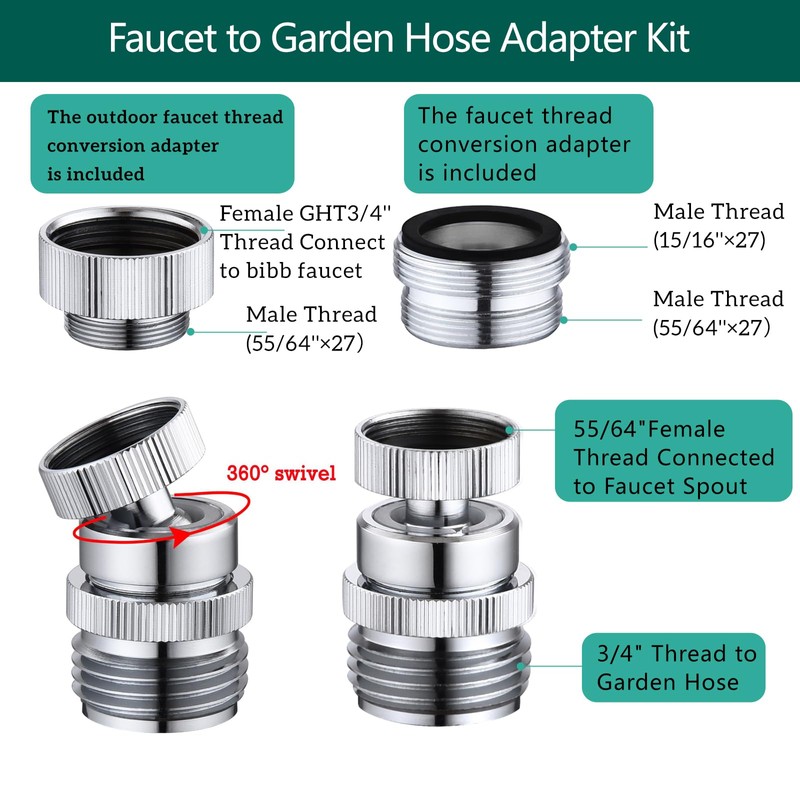 Faucet to Garden Hose Adapter,Brass 3/4-Inch Garden Hose Adapter with