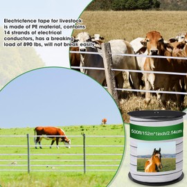 Wowangce 2 Rolls 500 ft x 1/2 Inch Electric Fence Polytape for Horse Livestock Cattle, High Visibility Electric Fencing Tape for Farm Temporary Horse Fence