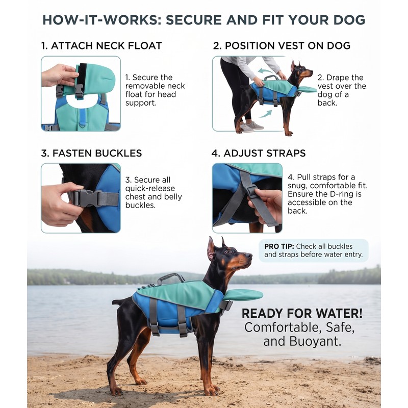 Adjustable Dog Life Jacket with Head Support & Rescue Handle