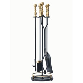 Lichamp Fireplace Tools Set, 5-Pieces Indoor Outdoor Sturdy Fire Place Poker Sets with Retro Gold Handle, FTS45GD