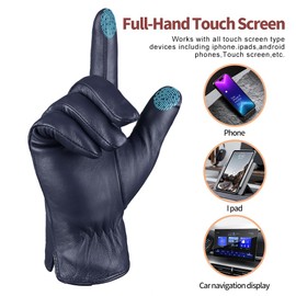 MGGMOKAY Men's Cashmere Lined Leather Gloves, Navy (touchscreen)