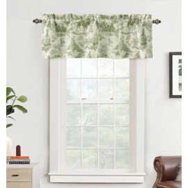 DriftAway Toile Linen Lined Valance Double Layer Thermal Room Darkening Blackout Window Valance Curtain for Kitchen Bathroom Farmhouse French Country Vintage Printed Pattern Single 14 Inch Loden Green
