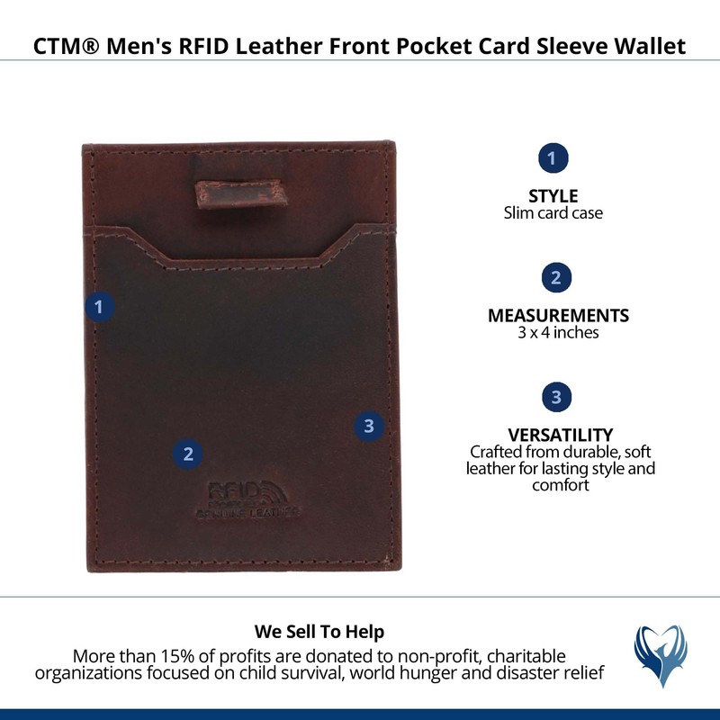 CTM Men's RFID Leather Front Pocket Card Sleeve Wallet, Brown