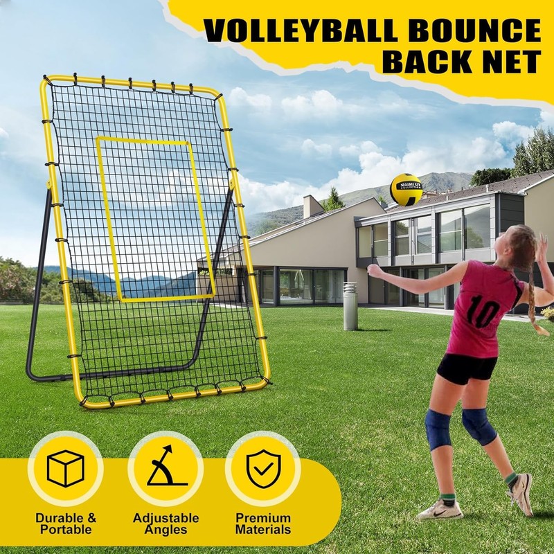 Volleyball Rebounder Net 7x4 ft -5 Angles Adjustable, Outdoor Portable