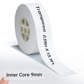 PRT Quiet Label Tape 15mm x 4M /0.59" x 13.12 ft，Qutie Clear Sticker Thermal Label Maker Tape Refill Here Print Waterproof DIY Self-Adhesive Name Price Classification Labels, Transparent