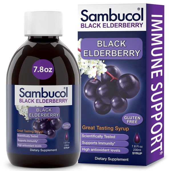 Sambucol Black Sambucus Elderberry Syrup, Immune Support, Elderberry Liquid Syrup for Kids and Adults, High Antioxidants, Gluten Free - Original Formula, 7.8 Fl Oz
