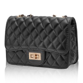 Aiqudou Quilted Crossbody Purse for Women Leather Shoulder Bag Small Chain Square Purse(X-Black)
