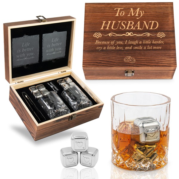 GreenCor Anniversary for Husband | Men | Him - Engraved ' To My Husband ' Whisky Glass Gift Set for Birthday | Wedding Annniversary
