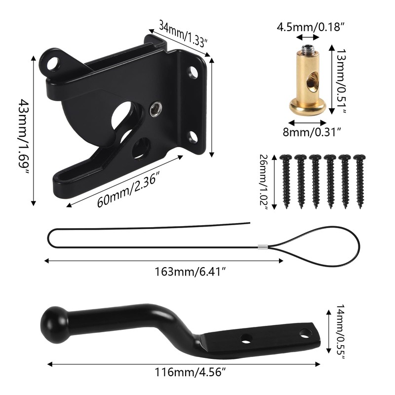 Self Locking Gate Latch with Spring Cable Pull for Wooden