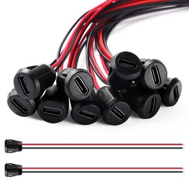 KUOQIY Pack of 10 3A 2-Pin USB-C Socket, Round USB C Socket with Snap Groove Buckle, 2-Wire Installation Type-C Female with 150 mm 24 AWG Wires, Black