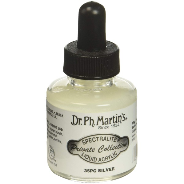Dr. Ph. Martin's Spectralite Private Collection Liquid Acrylics (35PC) Arcylic Paint Bottle, 1.0 oz, Silver