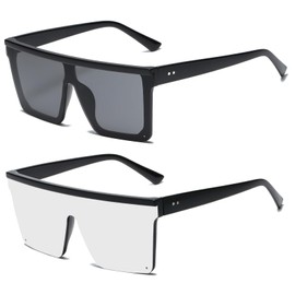 Long Keeper Flat Top Oversized Sunglasses - Square Sunglasses for Women Men Mirrored Rimless Sun Glasses Big Frame Fashion Shades UV400 Protection