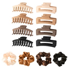 KADIGO 8 Piezas Pinzas para Cabello con 4 Ligas para Cabello, Accesorios para Cabello Mujer, para Pelo Abundante Largo Grueso Fino Rizado, Coleteros Elásticos Suaves, Mujer Accesorios de Peinado