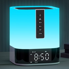 Night Light Bluetooth Speaker, Upgraded Touch Bedside Lamp with 48 Color Changing, Sleeping Sound Machine, Bluetooth Alarm Clock for Kids Bedroom, Birthday Gifts for 10-16 Year Old Teenage Girls Boys