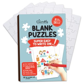 Decorably 8 Pack Blank Puzzle - 5.5x8in Blank Puzzles to Draw On, 28pcs Blank Puzzle Pieces to Write On, DIY Puzzle Making Kit, Make Your Own Puzzle Blank Puzzle Pieces for Crafts, White Puzzle