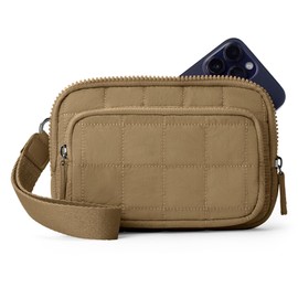 VONAL Wristlet Wallets for Women, Quilted Wristlet Purse, Nylon Wallet Purse with 3 Zipper, Puffer Credit Card Holder with RFID Blocking Cell Phone Organizer, Khiki