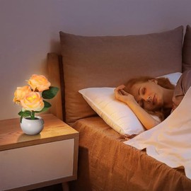 Lámpara de Rosa,Lámpara de Mesa Bonsái con Rosas,Luz de Noche de Flores Artificiales,Regalos para mujer,Navidad,Día de San Valentín,Regalo de cumpleaños (Rosa - Champagne)