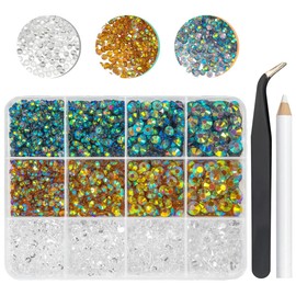 qiipii Transparent Resin Rhinestones for Crafting 3mm 4mm 5mm 6mm Flatback Clear Stones No-Hotfix 3 Color Clear Amber Brown Gray AB Gems Diamonds Charms for Nails Face Eyes Makeup Crafts Clothes Shoes