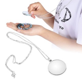 5X Magnifier Monocle Lens Necklace Magnifying Glass Loupe for Reading, Inspection, Gems (Silver)