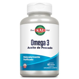 KAL Omega 3 (120 Cápsulas de gel) de aceite de pescado molecularmente purificadas, Garantía Clear quality (absorción en 30 min).
