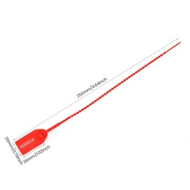 200pcs Plastic Security Tamper Seals Shipping Tags Disposable Signage Numbered Pull Tight Padlock Safety Self-Locking Seal Ties Tag, Red