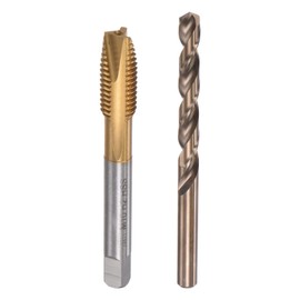 sourcing map M10 x 1.5 Spiral Point Thread Tap and 8.5mm Drill Bit Set, Metric Titanium Plated Cobalt High Speed Steel Machine Screw Thread Tap Threading Tool